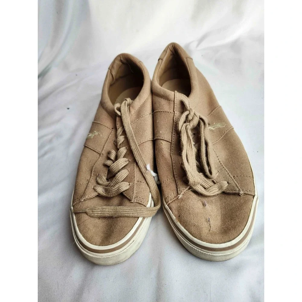 Polo Ralph Lauren Sayer Canvas Sneakers Mens Size 10.5D Tan Low Top Casual Shoes